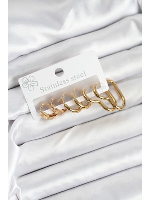 Rivera Tech Rvrstr4 316L Çelik Gold Renk Kadın Küpe Seti - TJ-BKP11221