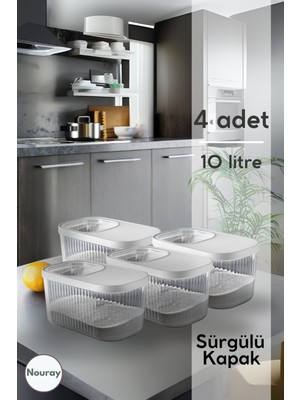 4'lü 10 Litre Sürgülü Kapaklı Erzak ve Deterjan Saklama Kutusu