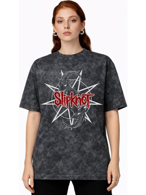 Sevbano Slipknot Rock Metal Müzik Grubu Baskılı Unisex Oversize Vintage Yıkamalı Tişört