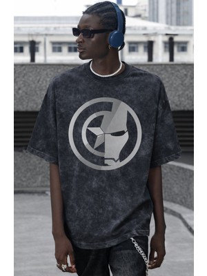 Sevbano Tasarım Kaptan Amerika Iron Man Avengers Kahraman Baskılı Unisex Oversize Vintage Yıkamalı Tişört