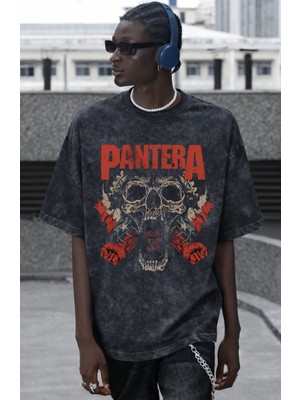 Sevbano Pantera Mouth For War Rock Metal Müzik Grubu Baskılı Unisex Oversize Vintage Yıkamalı Tişört
