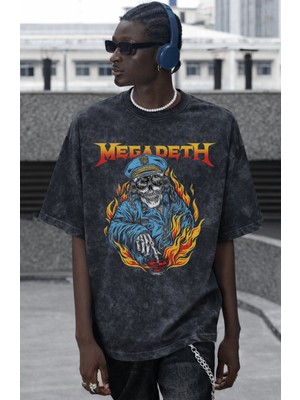 Sevbano Megadeth Rock Metal Müzik Grubu Baskılı Unisex Oversize Vintage Yıkamalı Tişört