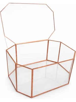 Güven Geometrik Sekizgen Sandık Cam Söz Gelin Damat Nişan Fanusu Bant Kenar 35*25*20 cm Büyük Boy