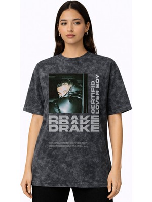 Sevbano Tasarım Drake Rapper Şarkıcı Baskılı Unisex Oversize Vintage Yıkamalı Tişört