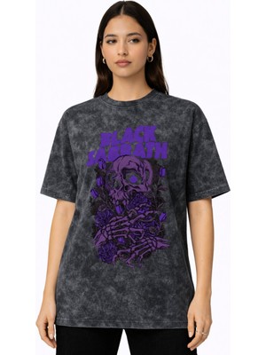 Sevbano Black Sabbath Rock Metal Müzik Grubu Baskılı Unisex Oversize Vintage Yıkamalı Tişört