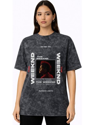 Sevbano Die For You The Weeknd Rapper Şarkıcı Baskılı Unisex Oversize Vintage Yıkamalı Tişört