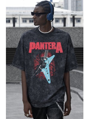 Sevbano Pantera Rock Metal Müzik Grubu Baskılı Unisex Oversize Vintage Yıkamalı Tişört