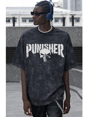 Sevbano The Punisher Dizi Baskılı Unisex Oversize Vintage Yıkamalı Tişört