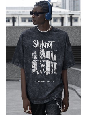 Sevbano Slipknot Rock Metal Müzik Grubu Baskılı Unisex Oversize Vintage Yıkamalı Tişört