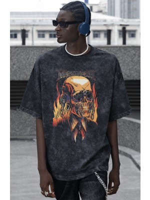 Sevbano Tasarım Megadeth Rock Metal Müzik Grubu Baskılı Unisex Oversize Vintage Yıkamalı Tişört