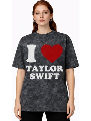 Sevbano I Love Taylor Swift Şarkıcı Baskılı Unisex Oversize Vintage Yıkamalı Tişört