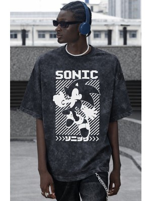 Sevbano Sonic The Hedgehog Çizgi Film Baskılı Unisex Oversize Vintage Yıkamalı Tişört