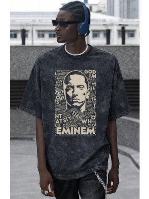 Sevbano Eminem Rapper Şarkıcı Baskılı Unisex Oversize Vintage Yıkamalı Tişört
