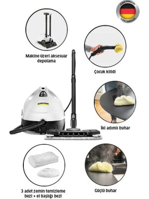 Karcher Kst 2 Buharlı Temizlik Makinesi 1500W Aksesuar Seti ile Beyaz Renk Yüksek Performans