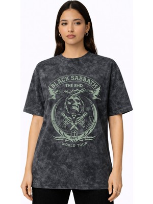 Sevbano Black Sabbath Rock Metal Müzik Grubu Baskılı Unisex Oversize Vintage Yıkamalı Tişört