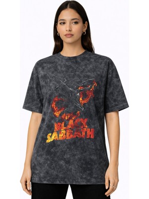 Sevbano Black Sabbath Rock Metal Müzik Grubu Baskılı Unisex Oversize Vintage Yıkamalı Tişört