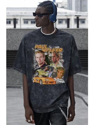 Sevbano Tasarım Paul Walker Brian O Canner Hızlı ve Öfkeli Baskılı Unisex Oversize Vintage Yıkamalı Tişört
