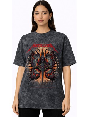 Sevbano Metallica Rock Metal Müzik Grubu Baskılı Unisex Oversize Vintage Yıkamalı Tişört