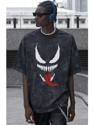 Sevbano Venom Film Kahramanı Baskılı Unisex Oversize Vintage Yıkamalı Tişört