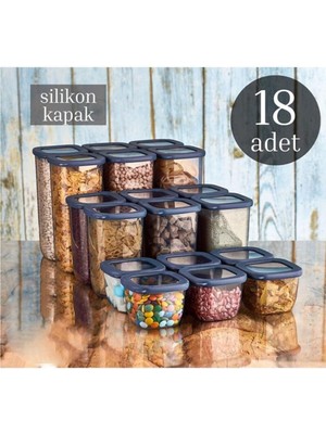 Şeffaf Mavi Kare Saklama Kabı 18'li Set, Pratik ve Şık Mutfak Çözümleri