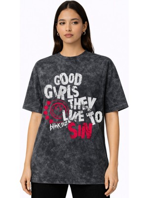 Sevbano BLINK-182 Rock Metal Müzik Grubu Baskılı Unisex Oversize Vintage Yıkamalı Tişört