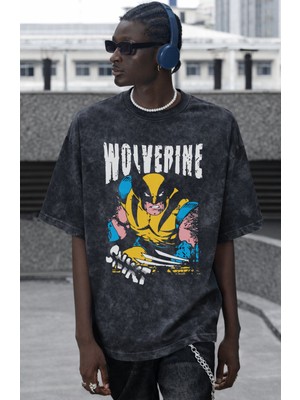 Sevbano Wolverine Film Kahramanı Baskılı Unisex Oversize Vintage Yıkamalı Tişört
