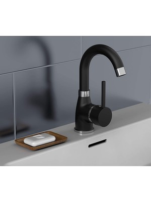 Siyah Sardıcı Lavabo Musluğu Aç - Kapa Pirinç Malzemeden Üretilmiş Modern Tasarım