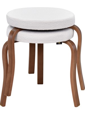 Vilinze Ege Teddy Kumaş Kestane Ahşap Ayak Istiflenebilir Mutfak-Balkon Taburesi (2 Adet)