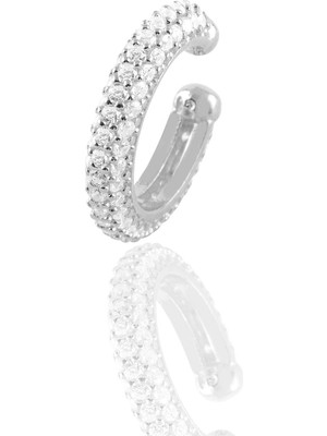 Söğütlü Silver 925 Ayar Gümüş Rodyumlu Zirkon Taşlı Kıkırdak Küpe Parlak Beyaz Renk