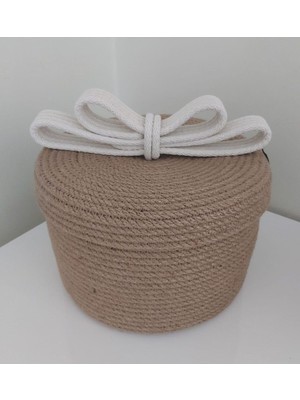 Beyaz Hasır Sepet, Kapaklı Organizer, 25X14CM, Dekorasyon ve Düzenleme