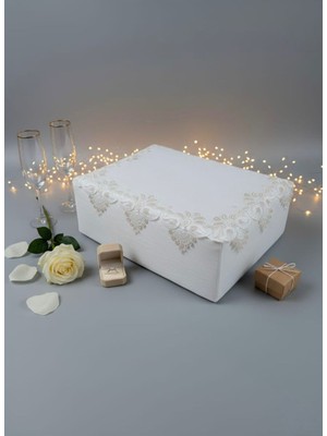 Fransız Dantelli Büyük Boy Keten Söz ve Nişan Bohça Hurcu