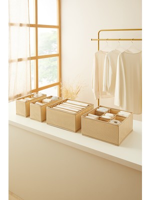 4'lü Bej Bölmeli Katlanabilir Çekmece Organizer Seti