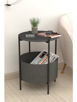 Bofigo Antrasit Orta Sehpa Modern Tasarım Geniş Çantalı Gazetelik Kitaplık