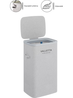 Katlanabilir 60L Kumaş Kirli Çamaşır Sepeti, Light Gray