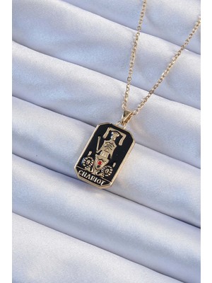 Rivera Tech Rvrstr4 316L Çelik Zincir Altın Renk Siyah Mineli Tarot Kolye - TJ-BKO9247