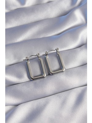 Rivera Tech Rvrstr4 316L Çelik Gümüş Renk Dikdörtgen Model Küpe - TJ-BKP9038