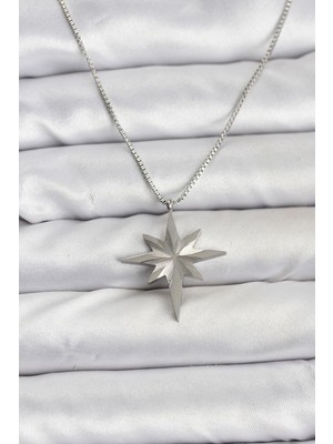 Rivera Tech Rvrstr4 316L Çelik Zincir Gümüş Renk Kutup Yıldızı Model 60 cm Zincir Kadın Kolye - TJ-BKO10