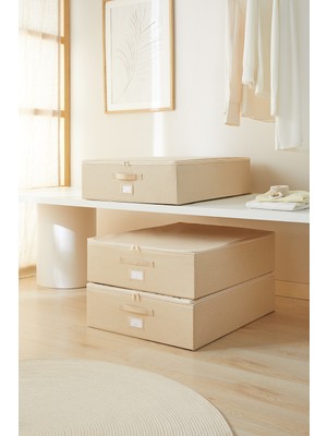 Büyük Boy Bej Balıksırtı Baza Altı Valiz Düzenleyici, 55X70X18 cm