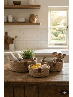 3'lü Hasır Jüt Sepet Seti, Doğal ve Rustik Mutfak & Banyo Düzenleyici