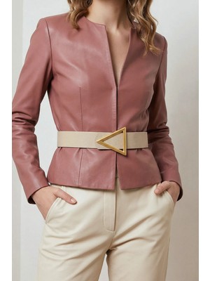 Milleniva Üçgen Gold Tokalı Ekru Kadın Kemer