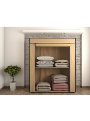 Burak Metal Borulu Yüklük Dolap Bej Renk 1 Kapılı Kumaş Malzemeden Üretilmiştir Ayna Yok