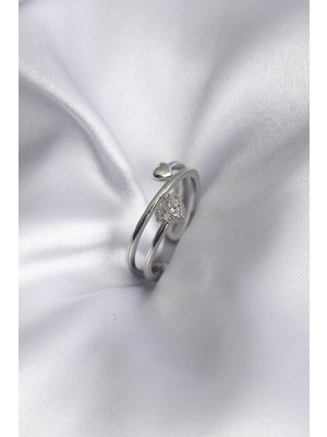 Rivera Tech Rvrstr4 Pirinç Gümüş Renk Zirkon Taş Detay Kalp Model Kadın Yüzük - TJ-BYK2916