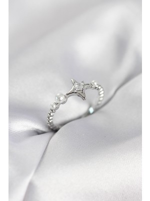 Rivera Tech Rvrstr4 Minimal Kutup Yıldızı Model Zirkon Taşlı Gümüş Renk Kadın Yüzük - TJ-BYK4126