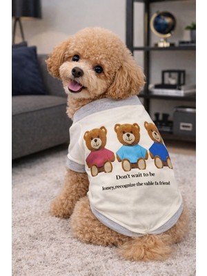 Puppy Party Beyaz Sevimli Ayıcık Baskılı Yazılı Kışlık Köpek Kıyafeti