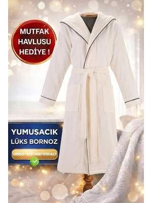 Layvera Unisex Beyaz %100 Pamuk Bornoz | Yüksek Kalite, Kapüşonlu ve Biyeli