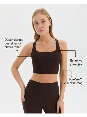 Ayma Active Kahverengi Yüzücü Askılı Kare Yaka Yoga Pilates Spor Sütyeni