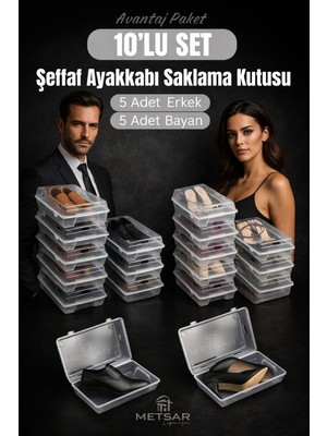 10'lu Şeffaf Ayakkabı Saklama Kutusu Seti, Organizer, Erkek & Bayan