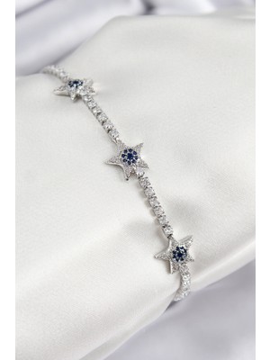 Rivera Tech Rvrstr4 Pirinç Zirkon Taşlı Yıldız Model Gümüş Renk Kadın Bileklik - TJ-BB7700