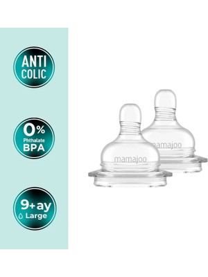 Mamajoo Antikolik Biberon Emziği Seti 9 Ay+ | Hızlı Akışlı, İkili - Saklama Kabı Hediyeli