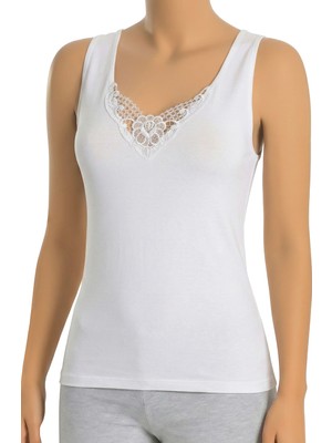 Öts Kadın Atlet Ribana Kalın Askı Güpürlü (%100 Pamuk)